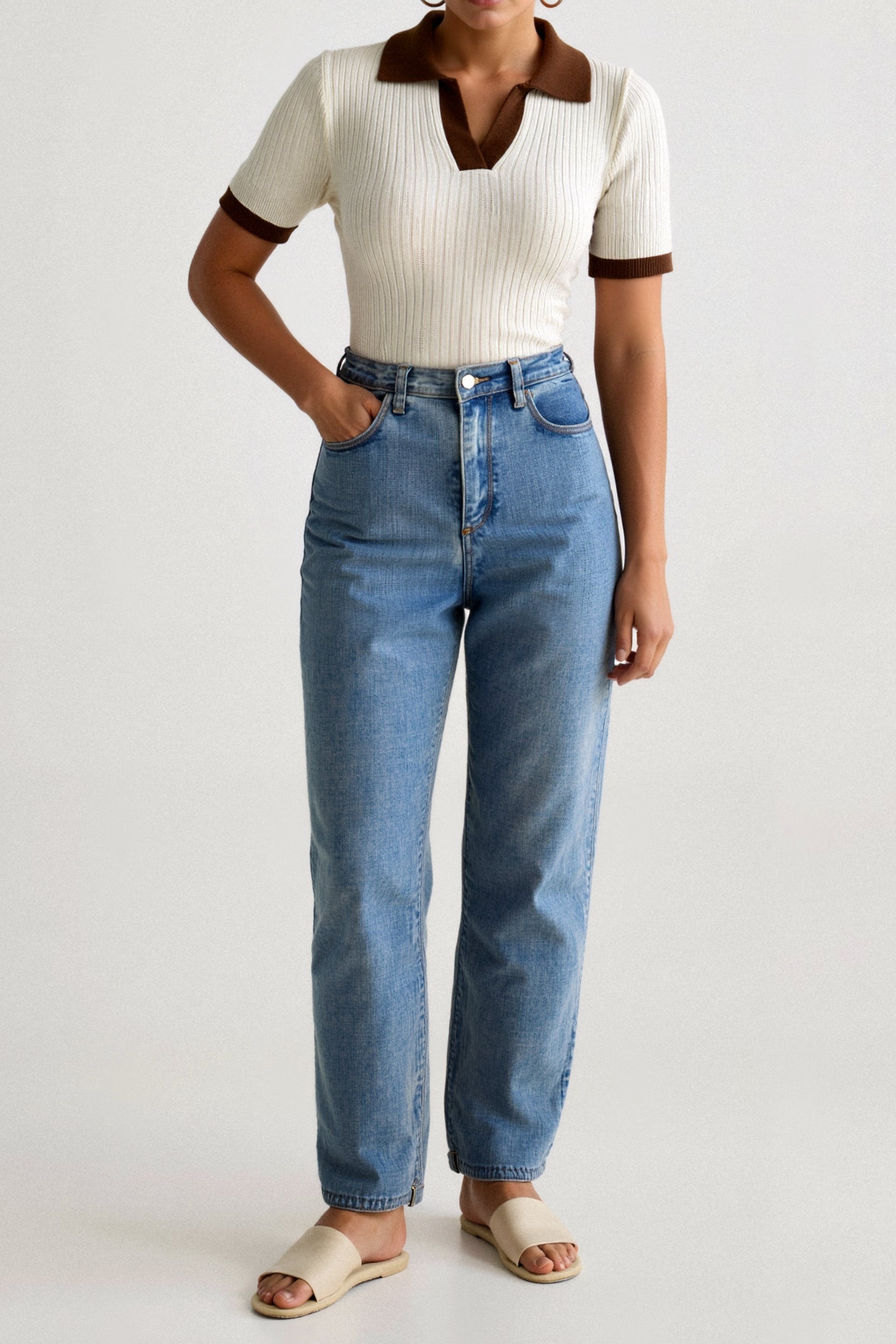 Women's Color Block Polo Shirt with Notched Collar