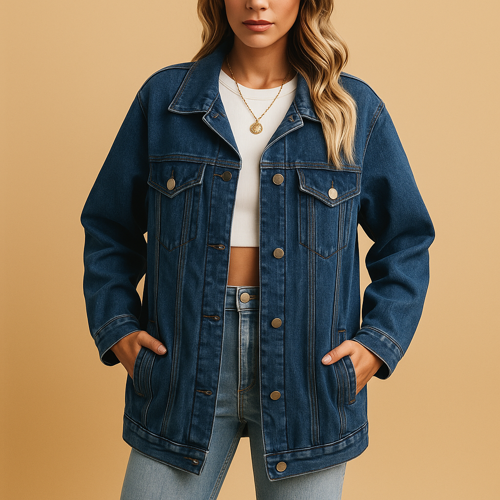 Women's Denim Winter Jacket with Button Closure