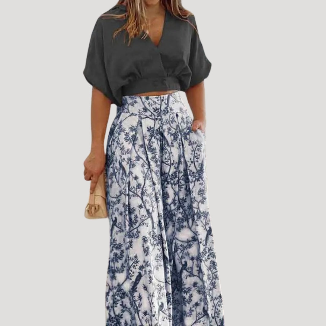 Co-Ord Set – Wide Leg Trousers & Wrap Top – Summer Casual Style