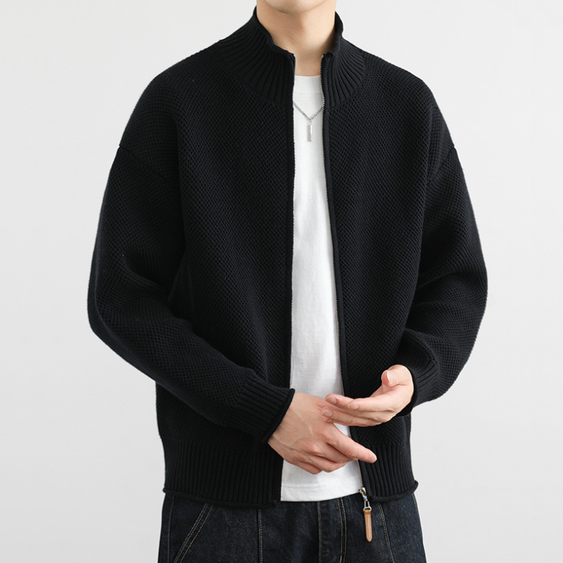 Zip-Up Cardigan – Textured Knit – Smart Casual Essential