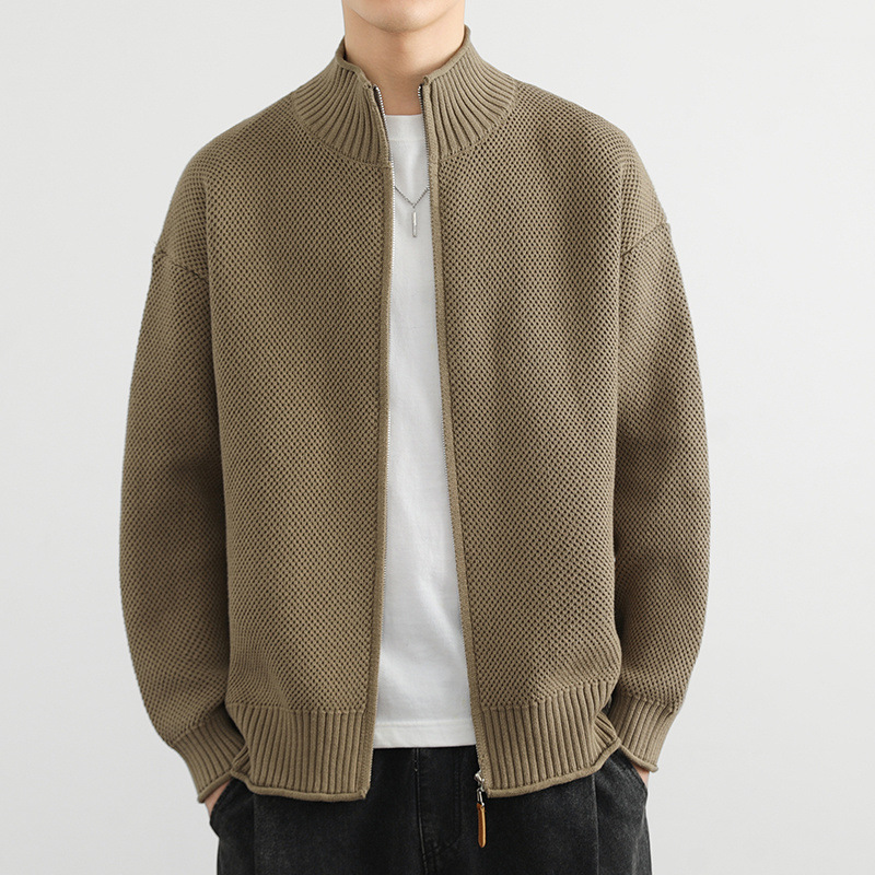 Zip-Up Cardigan – Textured Knit – Smart Casual Essential