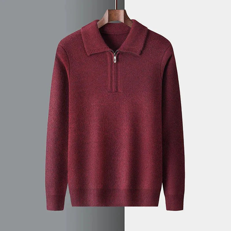Men’s Wool Half-Zip Sweater – Sand Knit – Classic Smart Casual Style