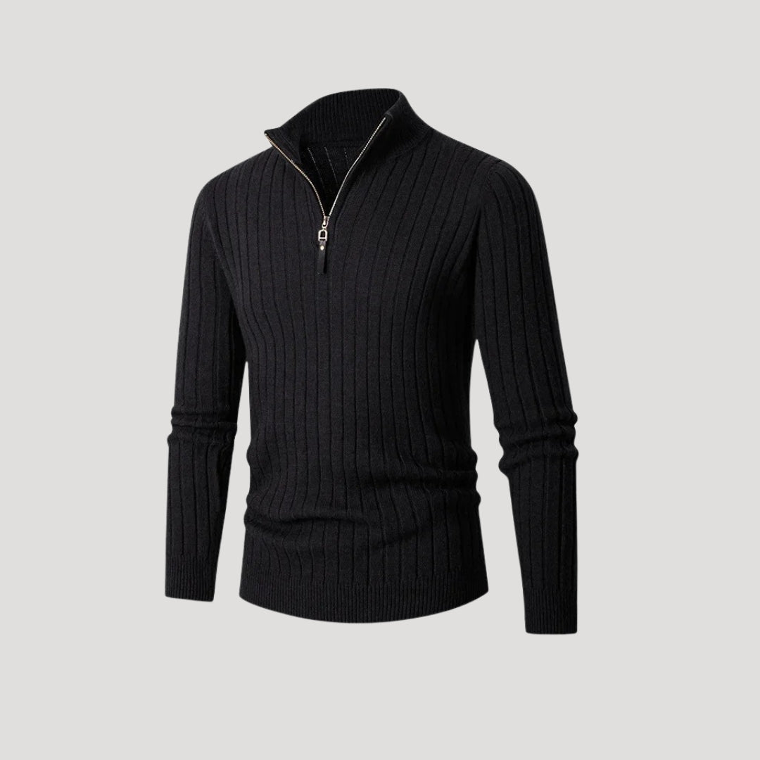 Men’s Ribbed Knit Sweater – Half Zip – Smart Winter Style