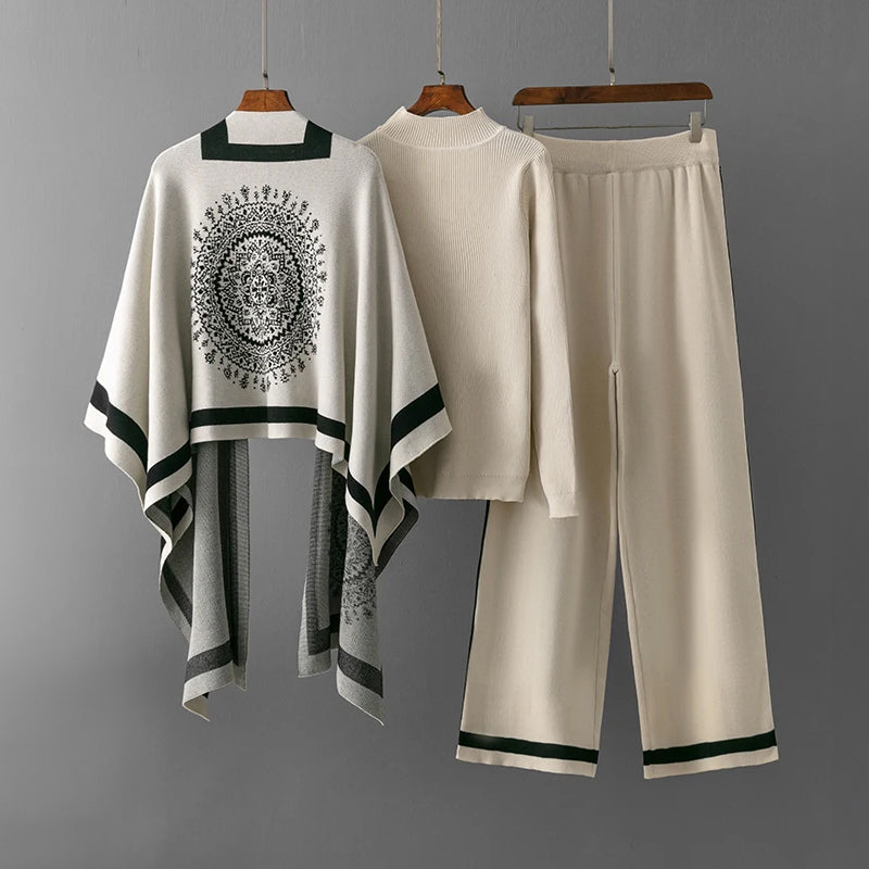 3-Piece Knit Set – Soft Ribbed Fabric – Casual Lounge Elegance