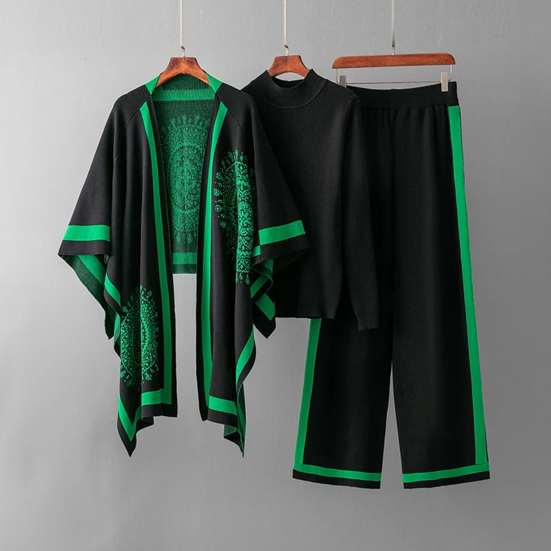 3-Piece Knit Set – Soft Ribbed Fabric – Casual Lounge Elegance