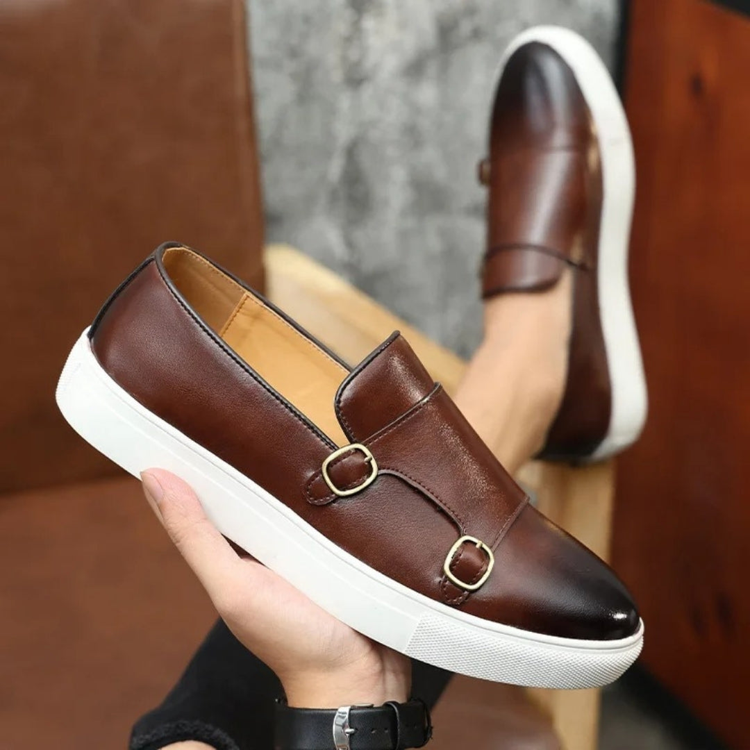 Men’s Leather Loafers – Double Buckle – Smart Casual Sneakers