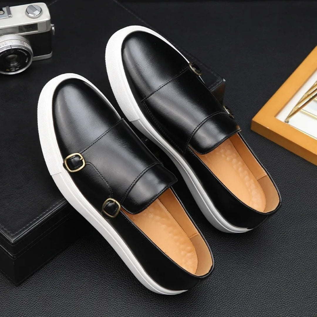 Men’s Leather Loafers – Double Buckle – Smart Casual Sneakers