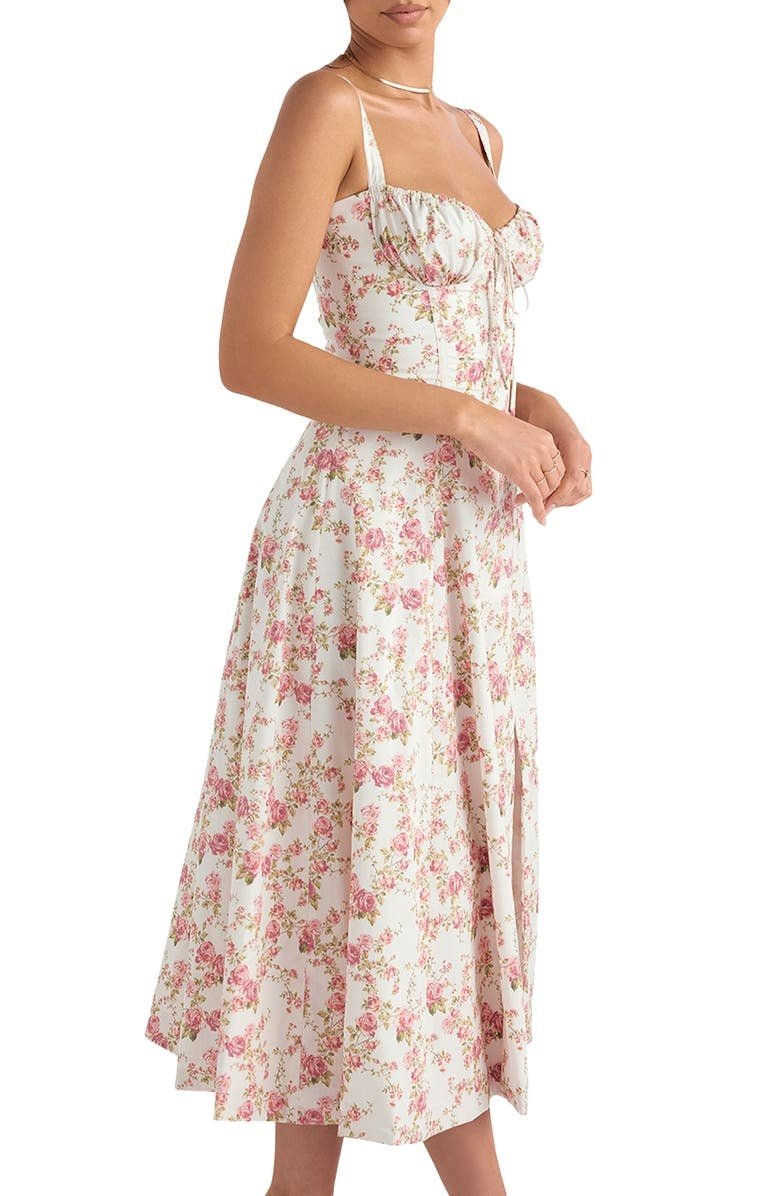 Strapless Midi Dress – Floral Print – Romantic Garden Party Style