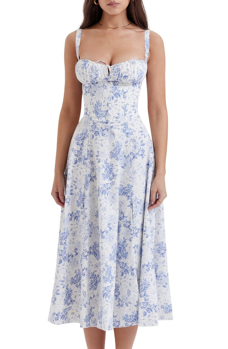 Strapless Midi Dress – Floral Print – Romantic Garden Party Style