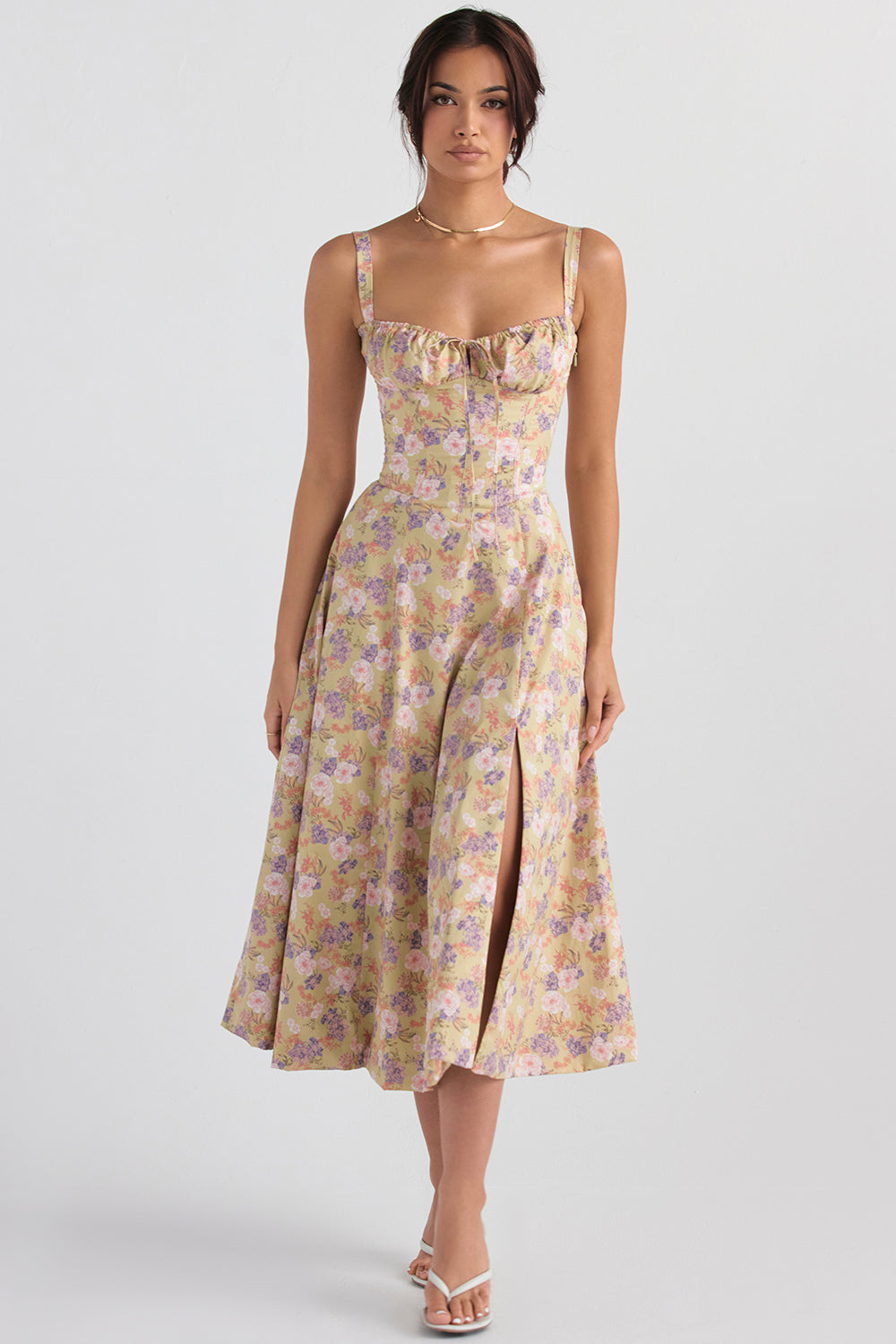 Strapless Midi Dress – Floral Print – Romantic Garden Party Style