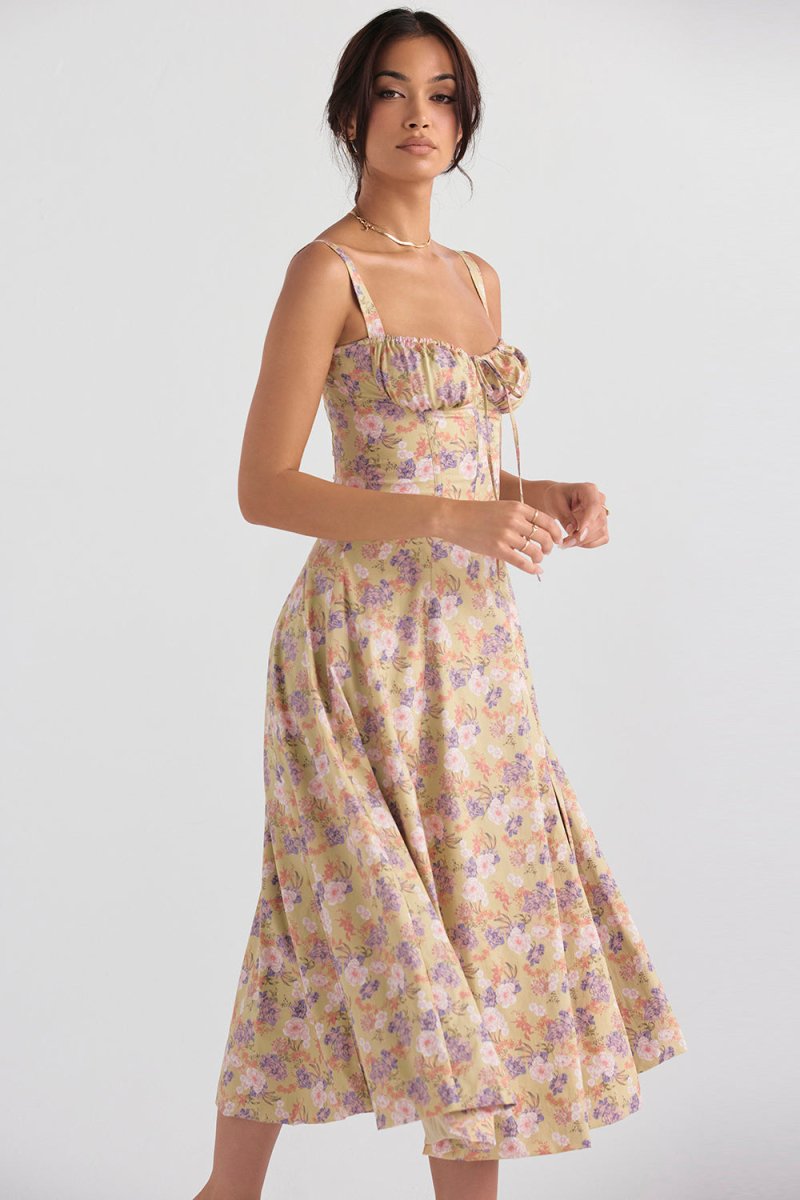 Strapless Midi Dress – Floral Print – Romantic Garden Party Style