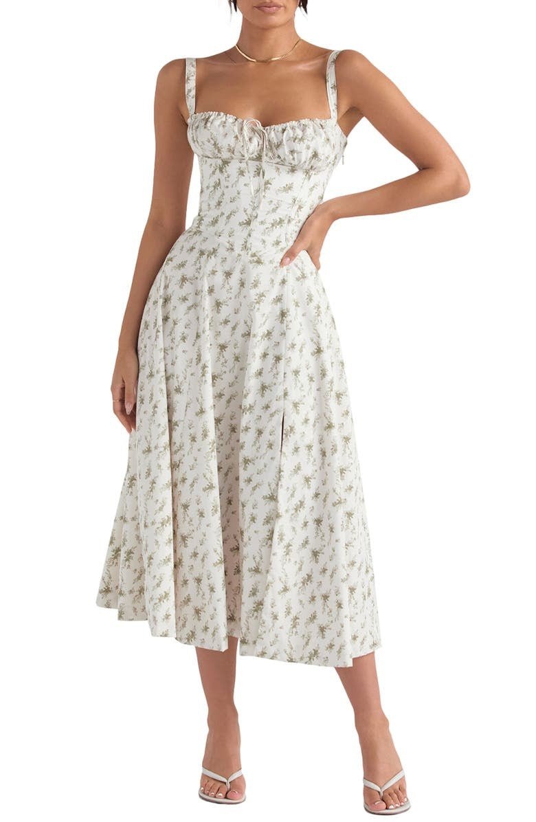 Strapless Midi Dress – Floral Print – Romantic Garden Party Style