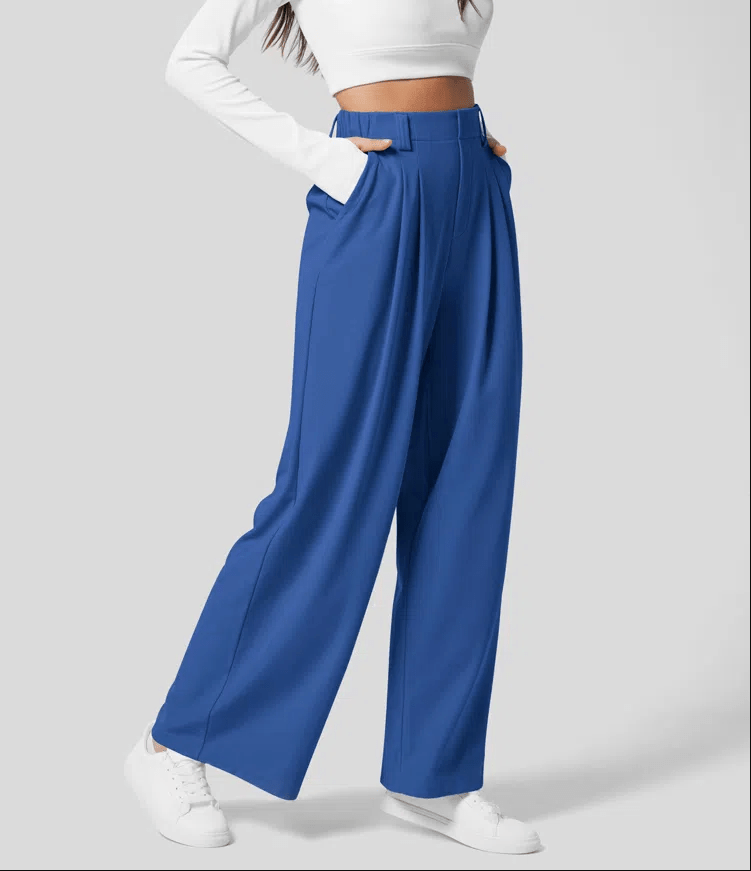Wide-Leg Pants – High Waist Fit – Bold Cobalt Blue Comfort