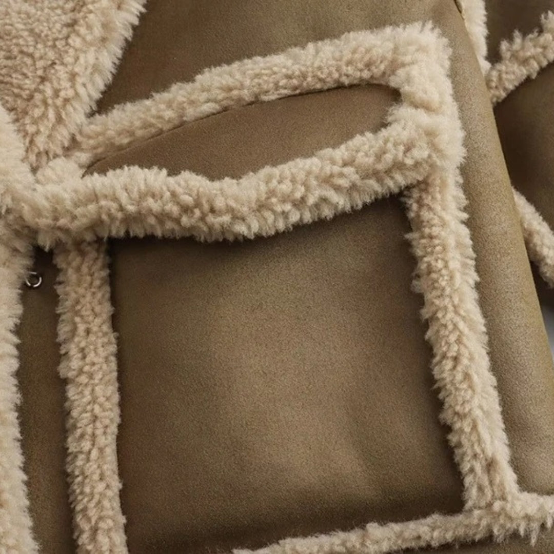 Cropped Shearling Jacket – Faux Suede Finish – Winter Casual Look