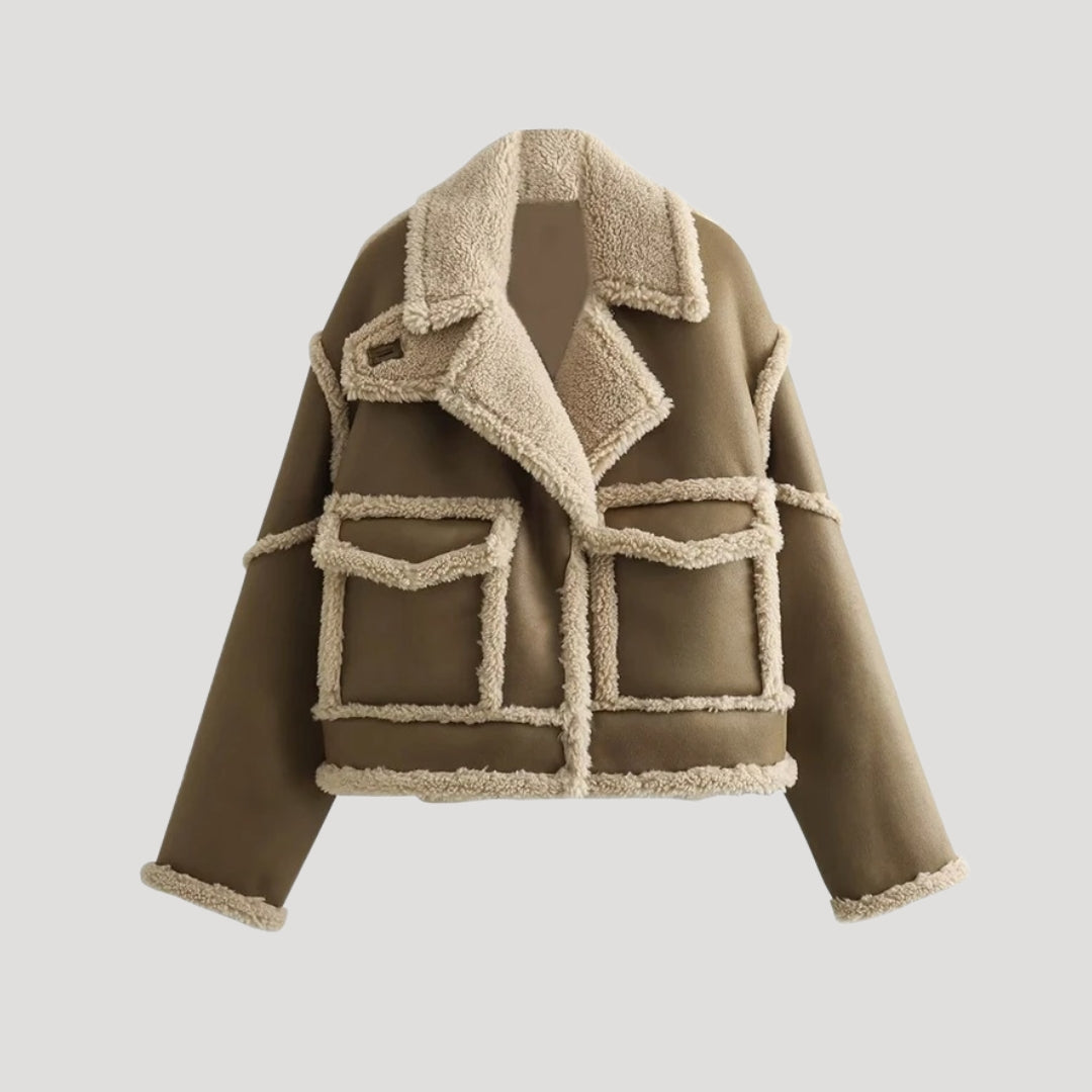 Cropped Shearling Jacket – Faux Suede Finish – Winter Casual Look
