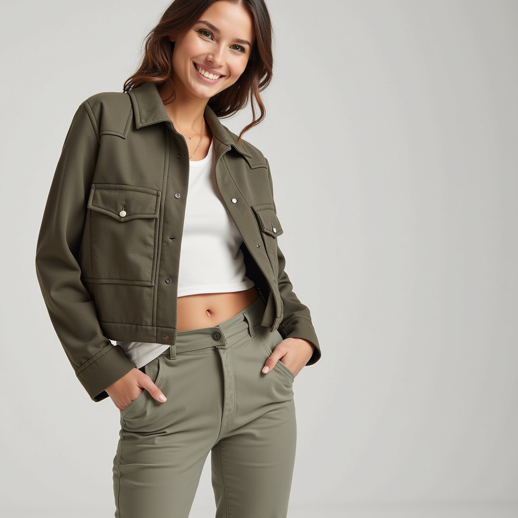 Utility Jacket – Cropped Wool Blend – Casual Street Style