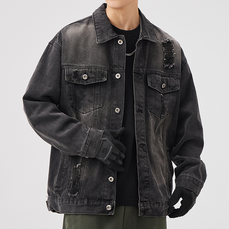 Men’s Denim Jacket – Vintage Wash – Distressed Streetwear Look