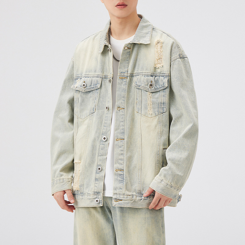 Men’s Denim Jacket – Vintage Wash – Distressed Streetwear Look