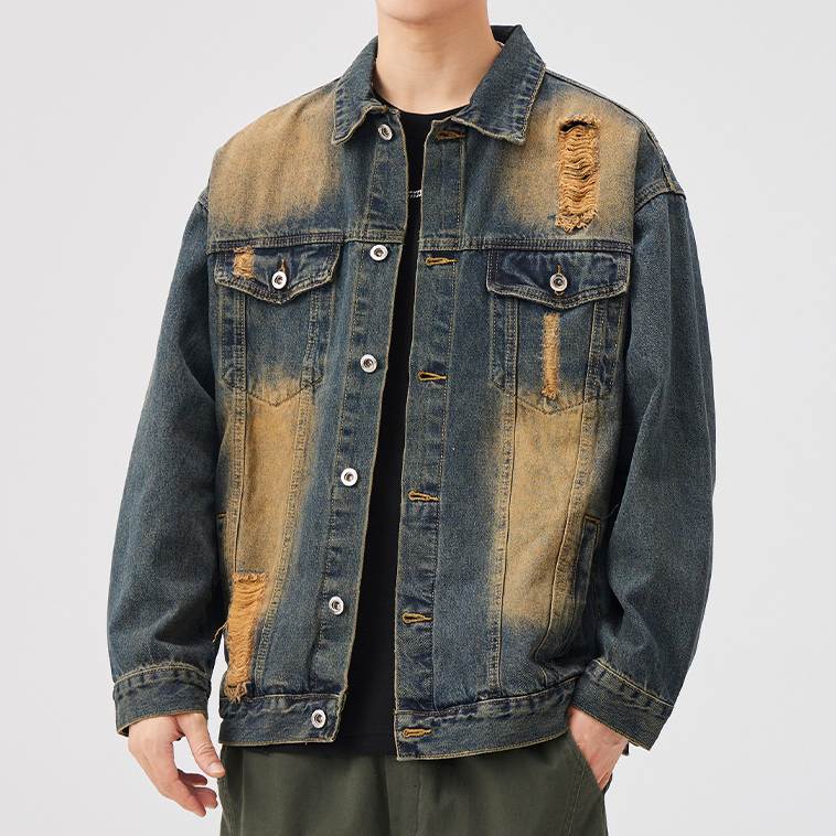 Men’s Denim Jacket – Vintage Wash – Distressed Streetwear Look
