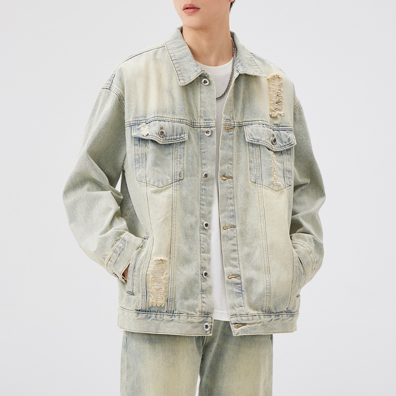 Men’s Denim Jacket – Vintage Wash – Distressed Streetwear Look