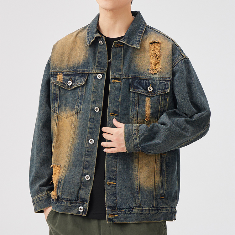 Men’s Denim Jacket – Vintage Wash – Distressed Streetwear Look
