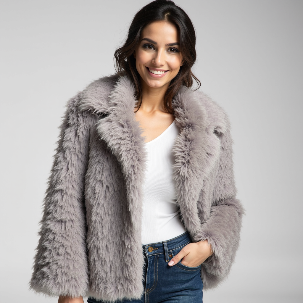 Faux Fur Coat – Soft Grey – Luxe Winter Glam Style