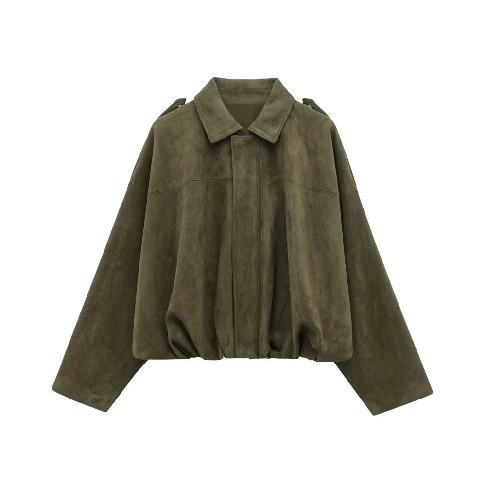 Faux Suede Jacket – Collared Design – Effortless Casual Layering