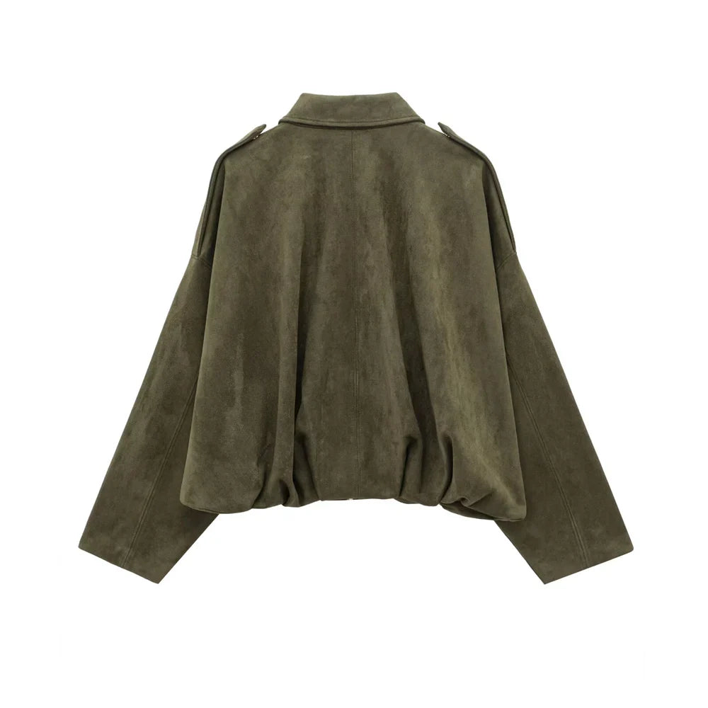 Faux Suede Jacket – Collared Design – Effortless Casual Layering