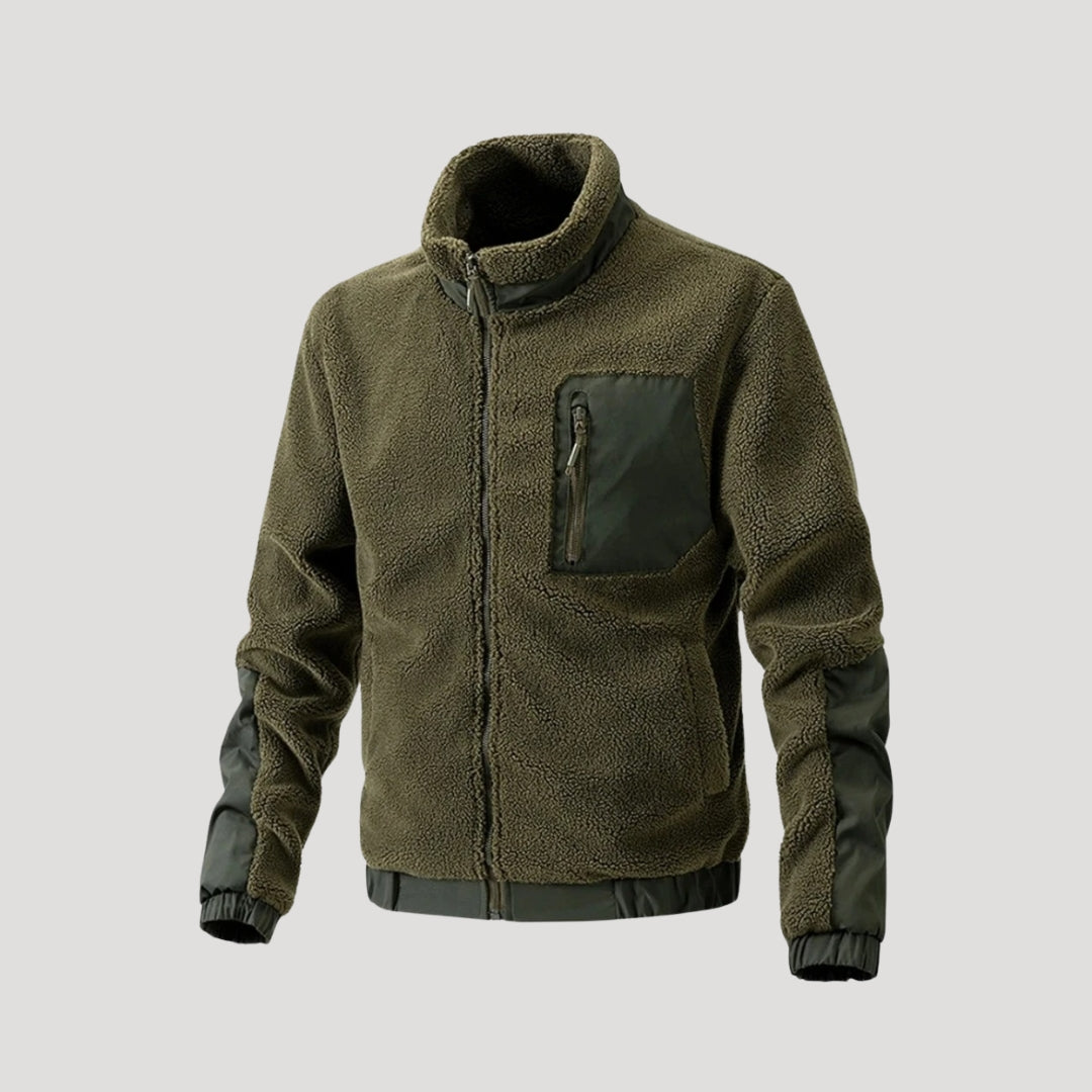 Men’s Fleece Jacket – Utility Pockets – Olive Green Outdoor Fit