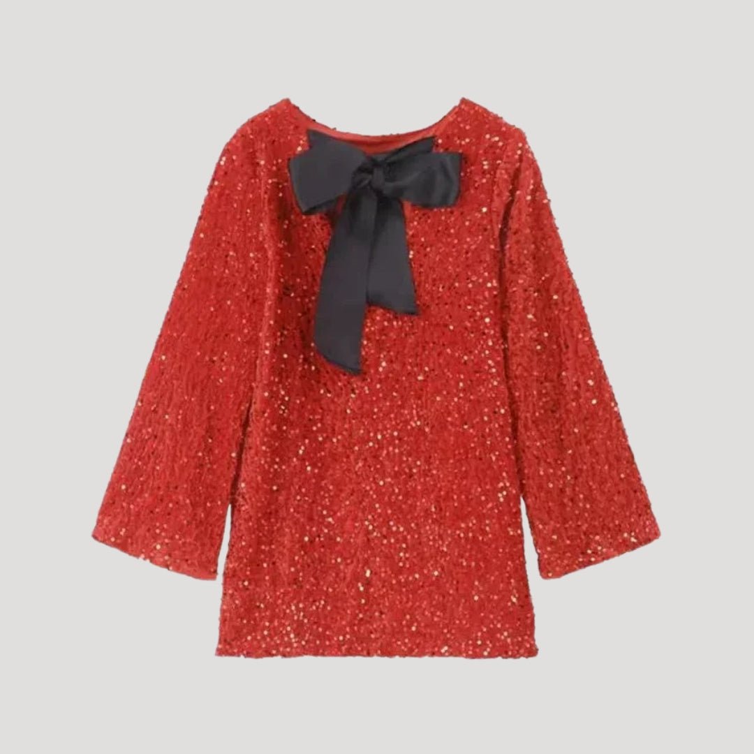 Sequin Mini Dress – Satin Bow Detail – Glam Party Statement