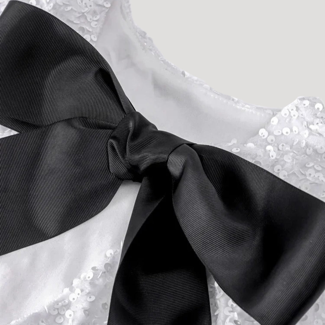 Sequin Mini Dress – Satin Bow Detail – Glam Party Statement