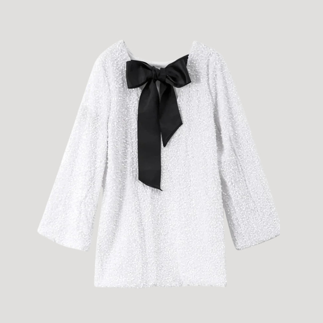 Sequin Mini Dress – Satin Bow Detail – Glam Party Statement