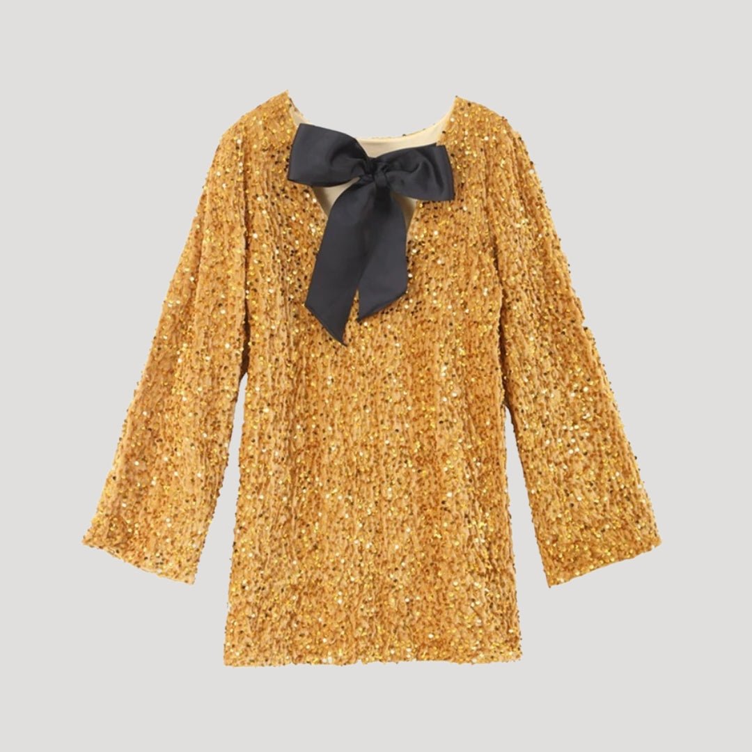Sequin Mini Dress – Satin Bow Detail – Glam Party Statement
