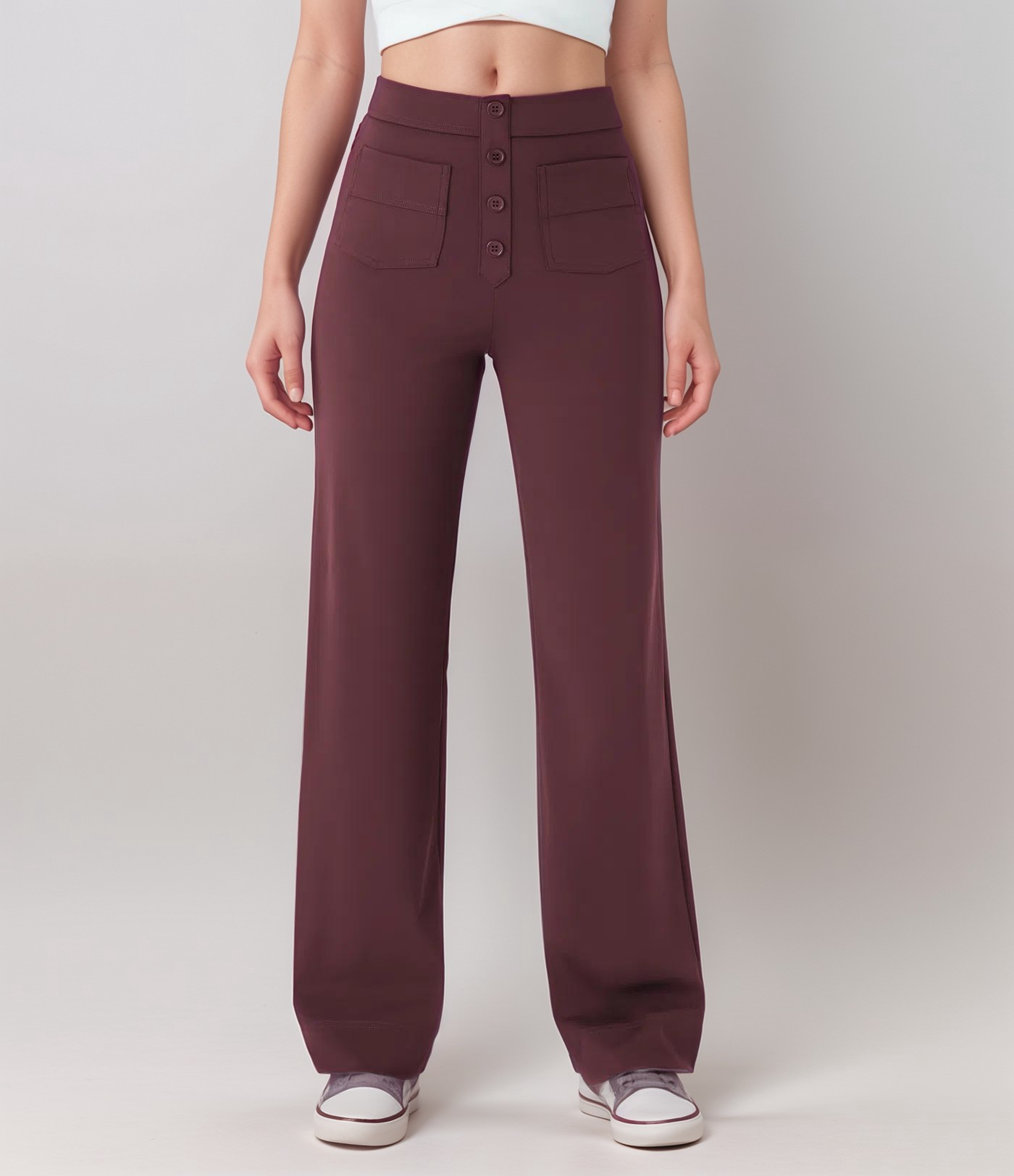 High-Waisted Pants – Button Front – Stretch Comfort Fit