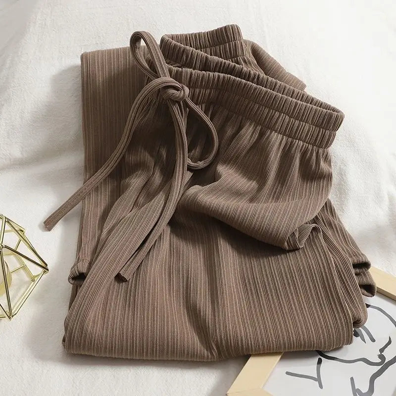 Palazzo Pants – Pleated Texture – Comfy Lounge Style