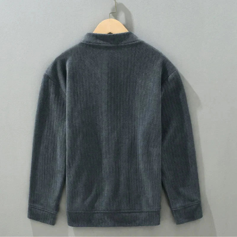 Men’s Ribbed Knit Cardigan – Button-Up – Charcoal Grey Minimal Style