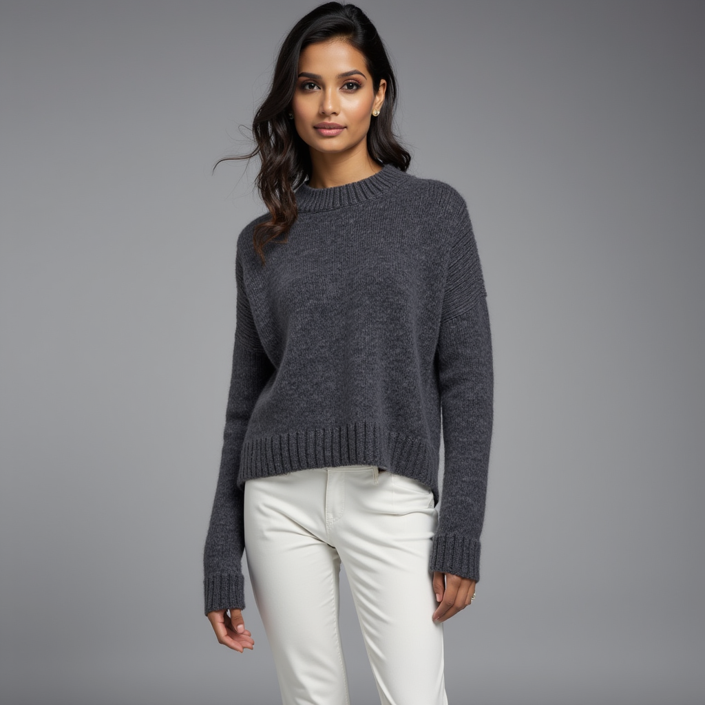 Mock Neck Sweater – Ribbed Hem – Soft Knit Winter Look