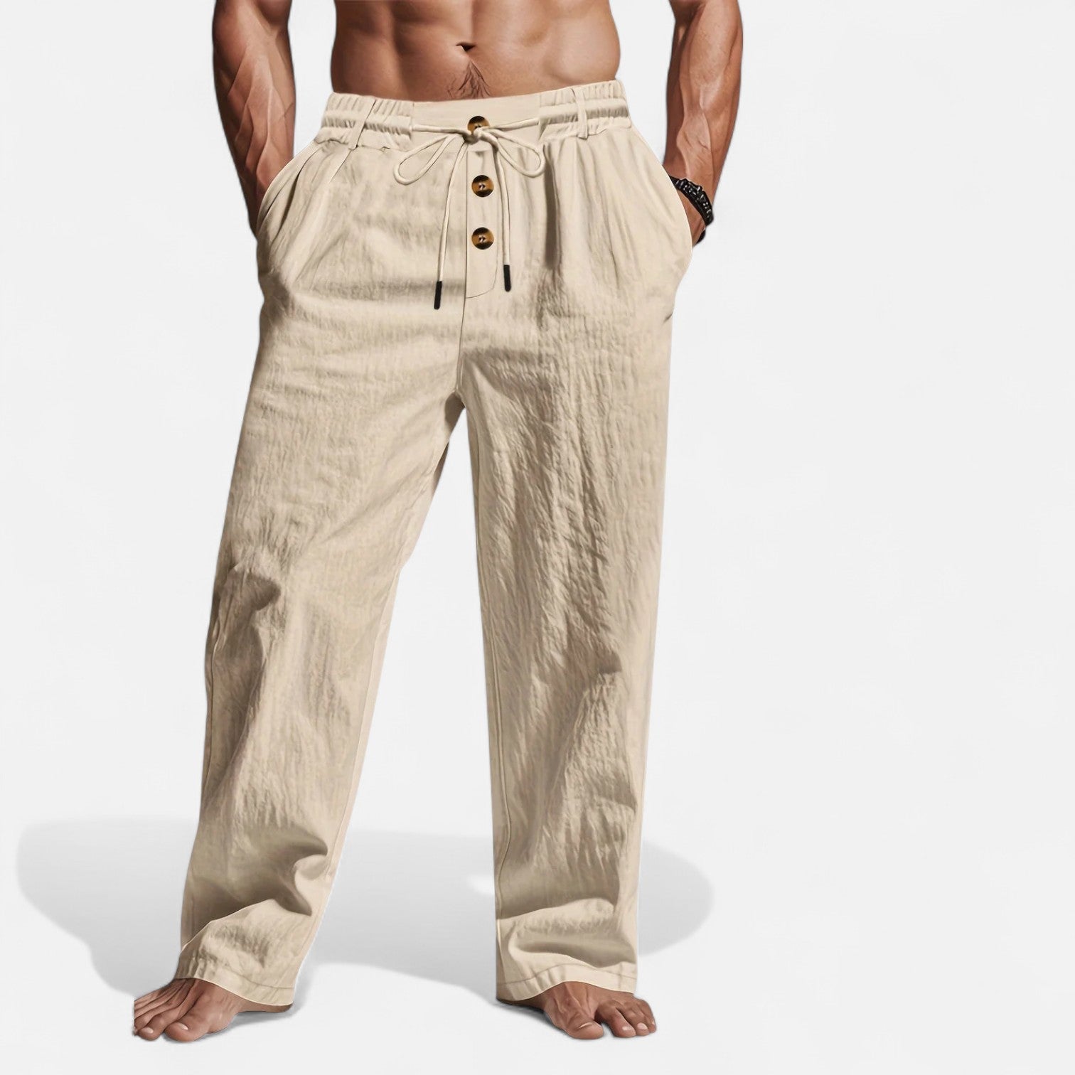 Linen Trousers – Adjustable Drawstring – Relaxed Summer Casual Style