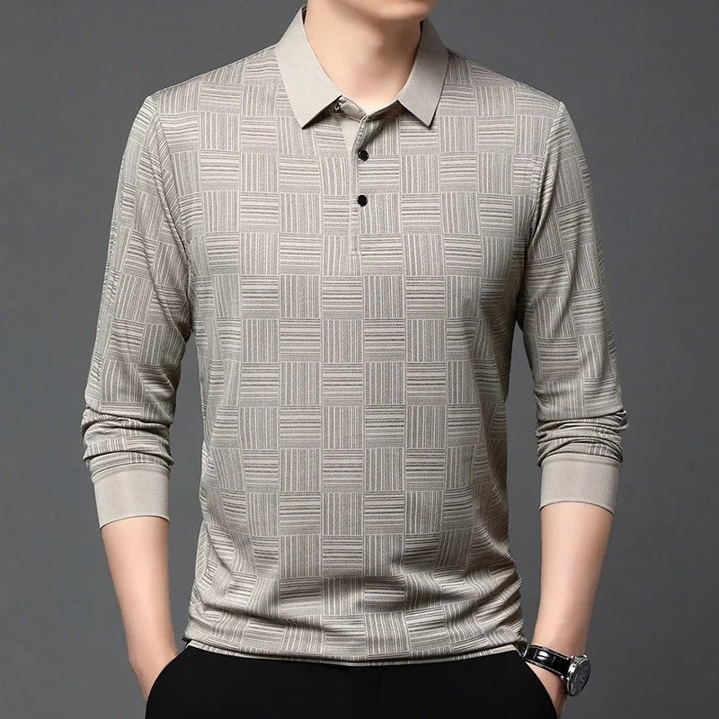 Long Sleeve Polo – Geometric Pattern – Modern Smart Style