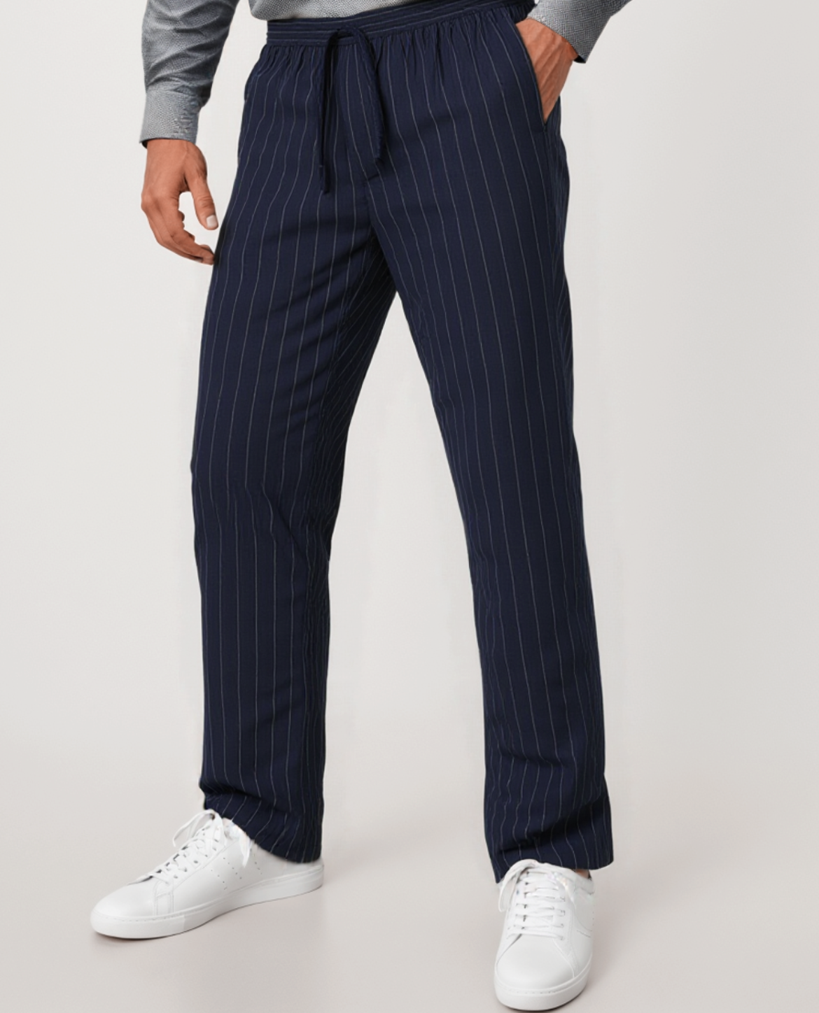 Men's Linen Trousers - Relaxed Fit Striped Linen Pants, Lightweight and Breathable for Casual Summer Style