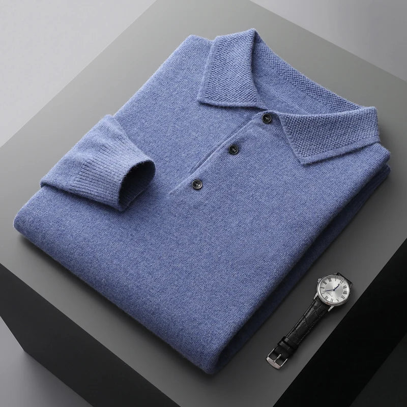 Men’s Merino Wool polo – Button Collar – Casual Smart Look