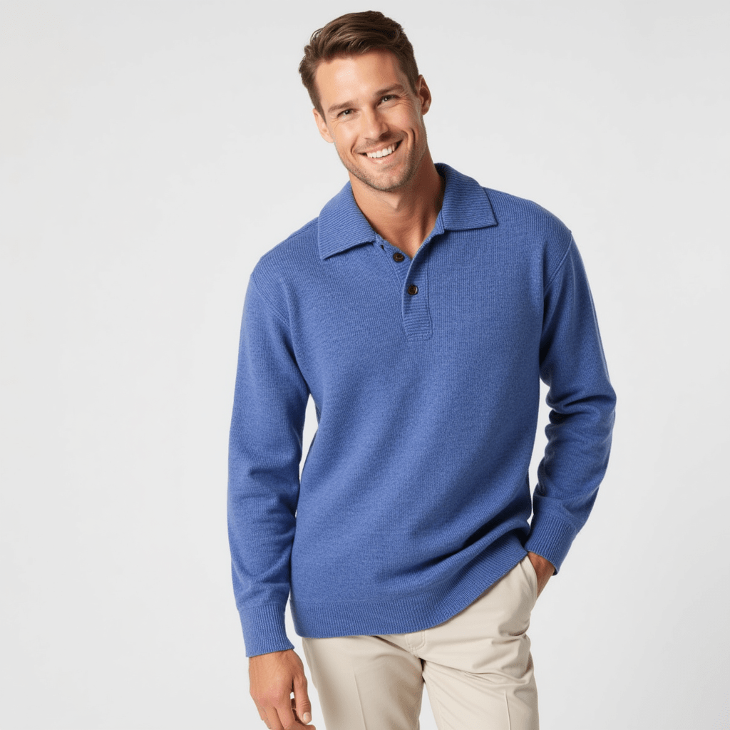 Men’s Merino Wool polo – Button Collar – Casual Smart Look