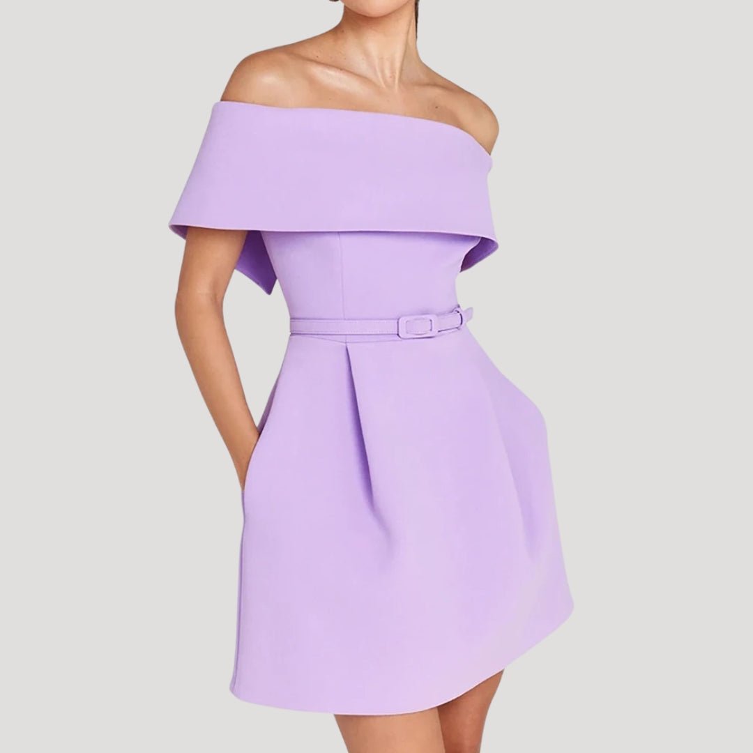 Off-Shoulder Mini Dress – Belted Waist – Elegant Party Style