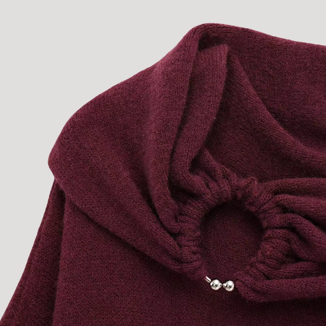 Off-Shoulder Knit Sweater – Ribbed Collar – Feminine Winter Style