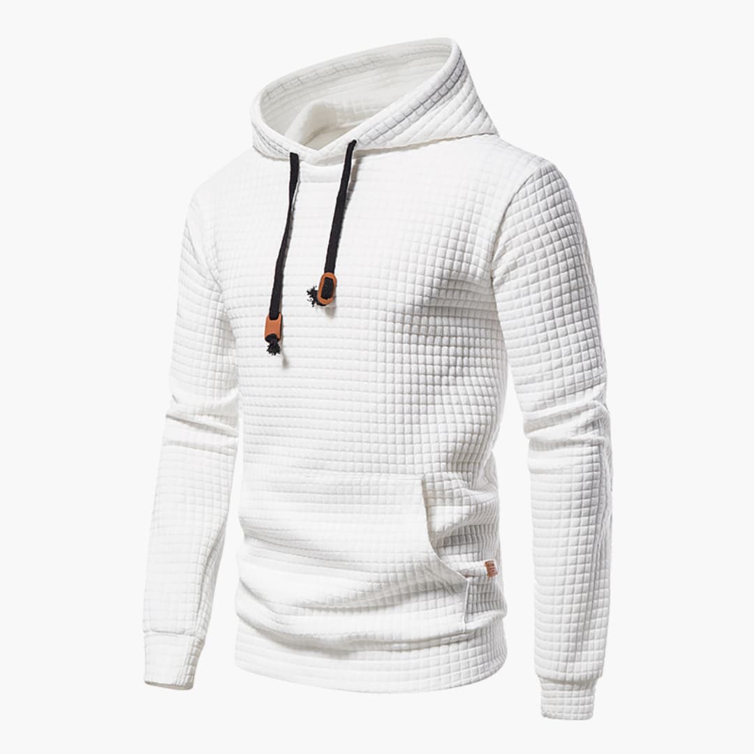 Men’s Hoodie – Quilted Texture – White Casual Fit