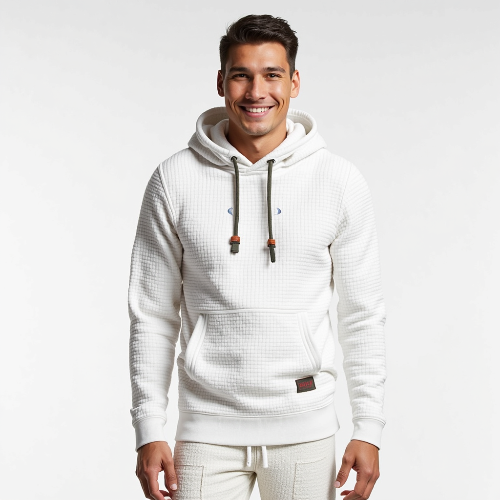 Men’s Hoodie – Quilted Texture – White Casual Fit
