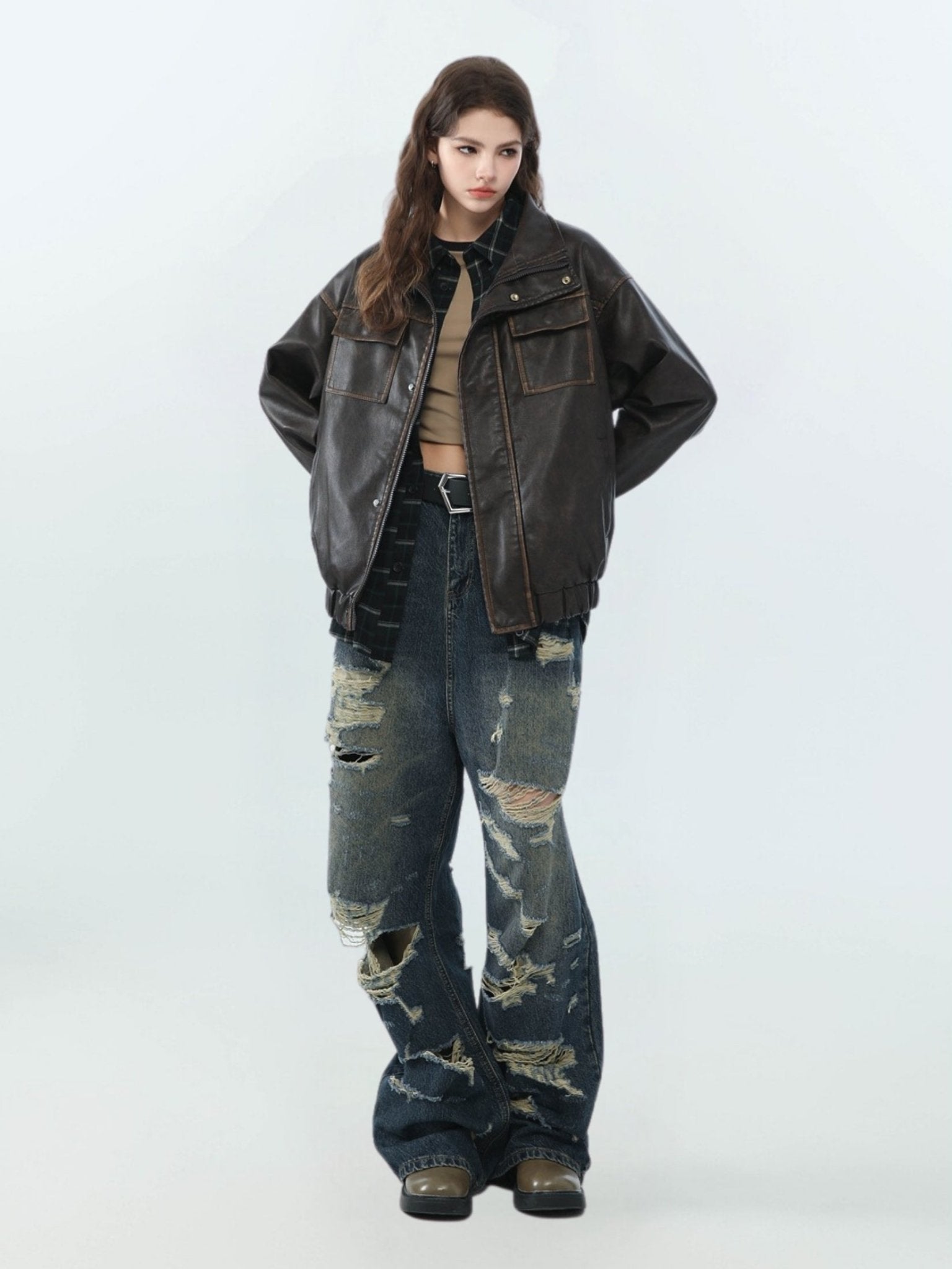 Faux Leather Jacket – Boxy Fit – Vintage Street Style