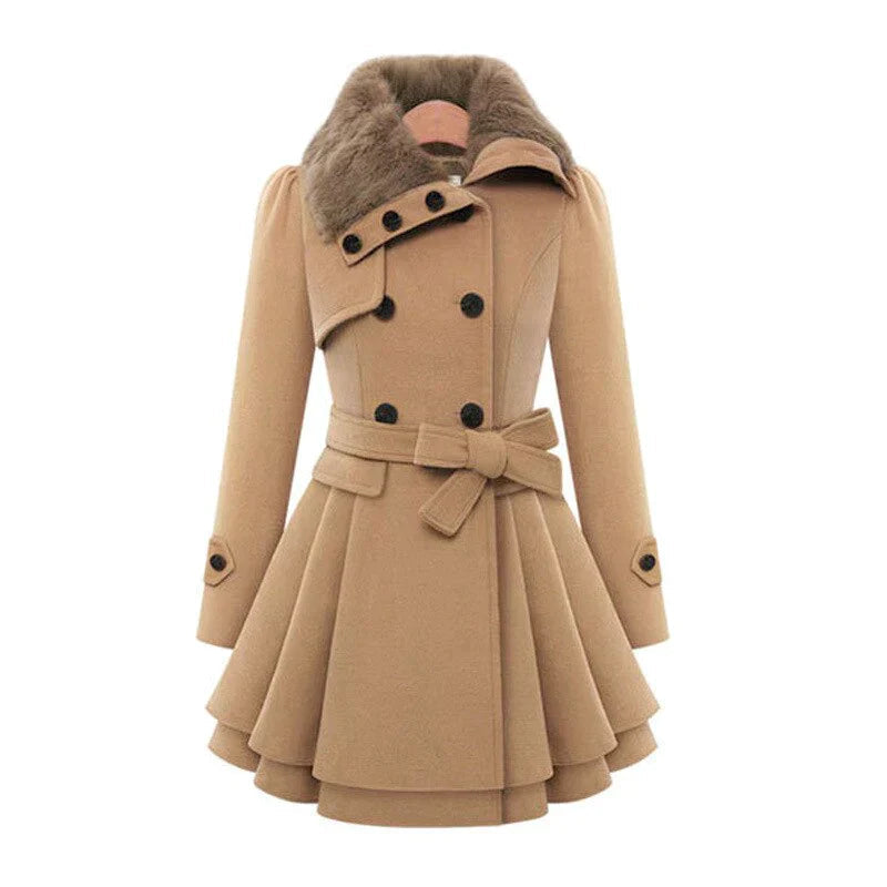 Trench Coat – Faux Fur Collar – Fit & Flare Winter Style