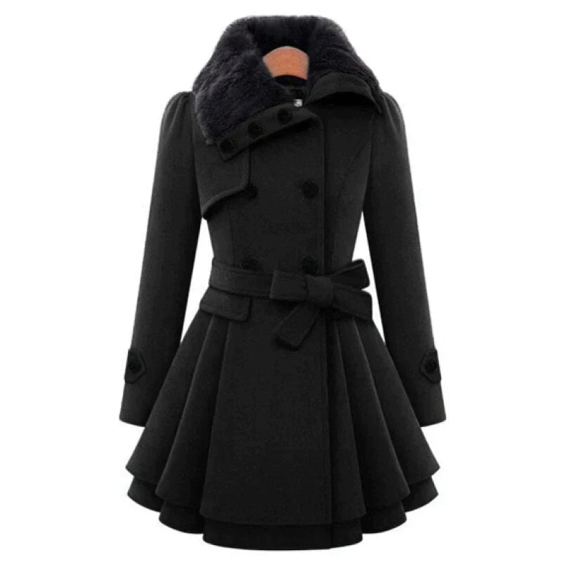 Trench Coat – Faux Fur Collar – Fit & Flare Winter Style