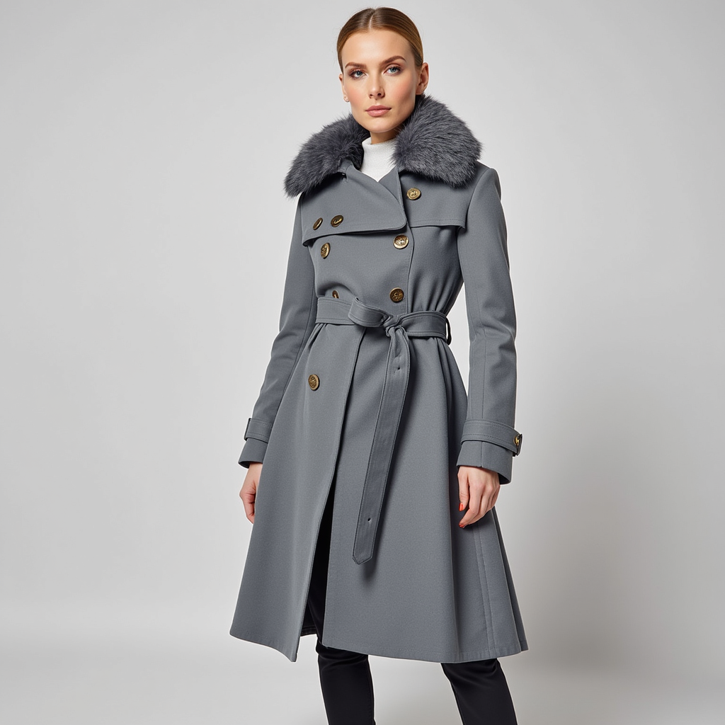 Trench Coat – Faux Fur Collar – Fit & Flare Winter Style
